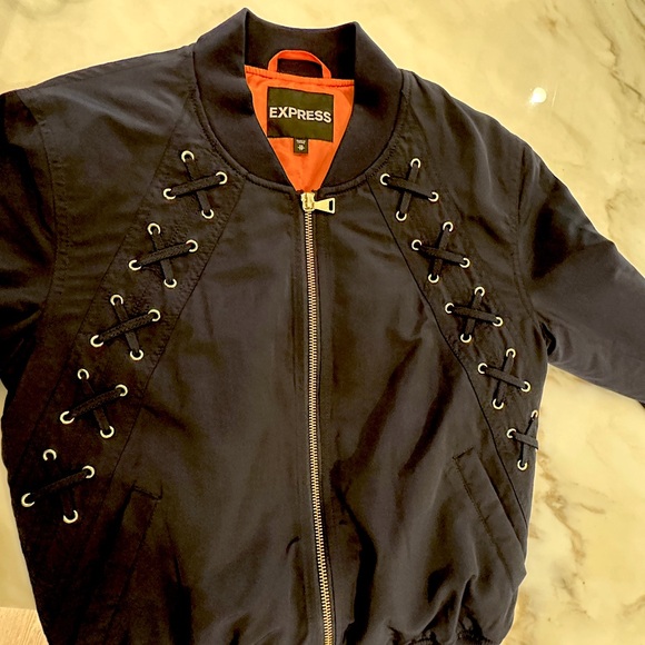 Express Navy Blue Bomber Jack with X stitch detail - Picture 4 of 5